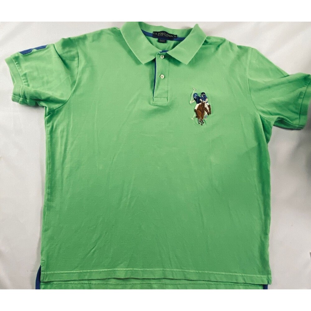 U.S. Polo Assn Mens Short Sleeve 2 Button Greem with embroidered 3 Polo Rider XL